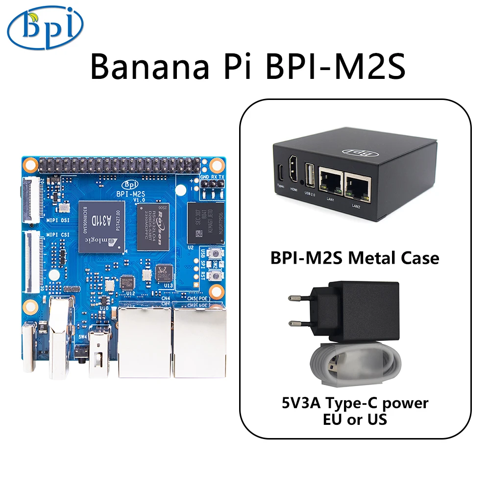 

Banana Pi BPI-M2S With Case Power SoC Amlogic A311D And S922X Hexa-core 4GB LPDDR4 RAM 16GB eMMC Video HDMI 2.1 4Kp60 OS Android