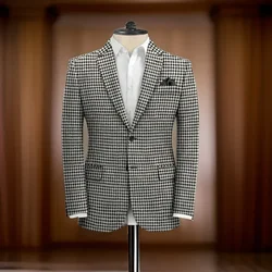 1 Piece Plaid Business Suit Jacket for Men Notch Lapel Houndstooth Male Blazer Slim Fit American Style Wedding Suit