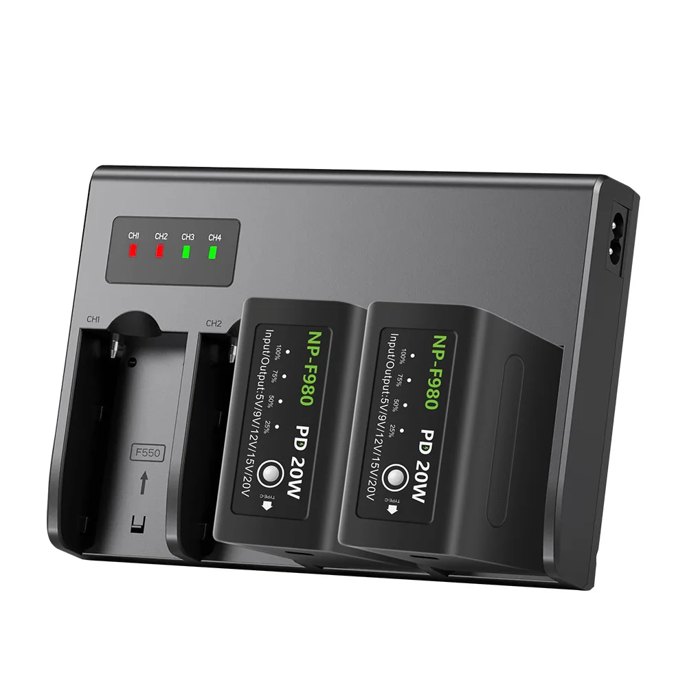 Battery Charger F970 4-Channel 100-240V Battery Intelligent Digital Chargers Four Slot Compatible with F550 F750 EU/US Cable