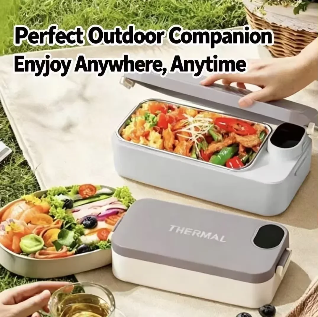 Electric Lunch Box for Office Workers, Portable Plug‑in Heating Lunch Box, 304 Water‑free Thermal Insulation Lunch Box for Outdo