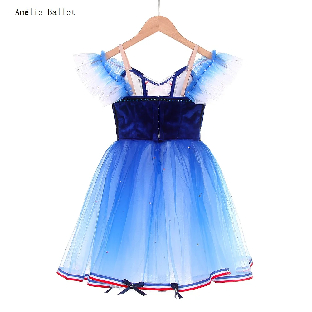 B24127 Customized Adult Girls Professional Ballet Dance Tutus Royal Blue Velvet Romantic Length Tutus Ballerina Dance Costumes