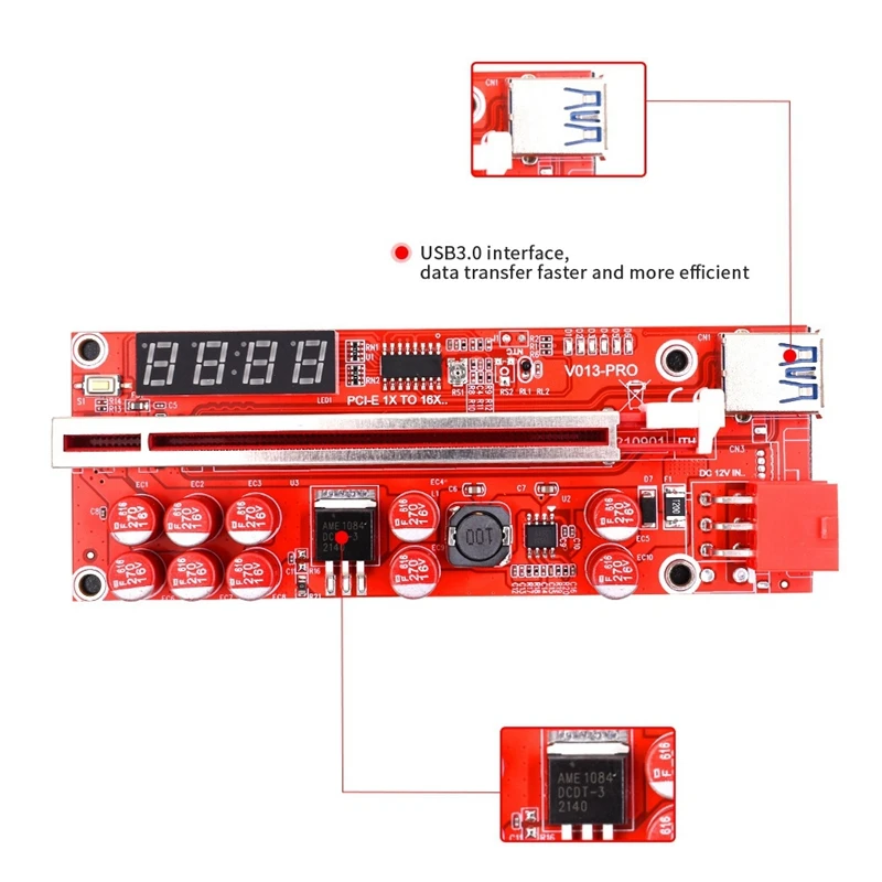 PCIE-Riser 013 Pro Card PCI Express 1X to 16X Extender, USB 3.0, 6Pin Cable Riser for Video Card, GPU Bitcoin Miner