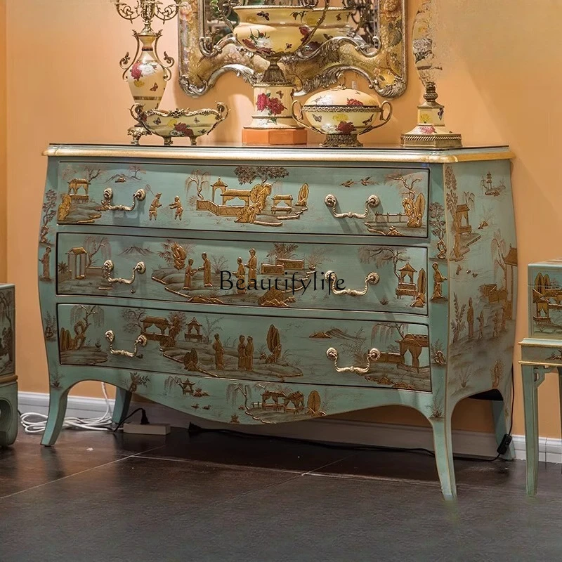 

02*French painted retro style entrance cabinet living room decoration cabinet