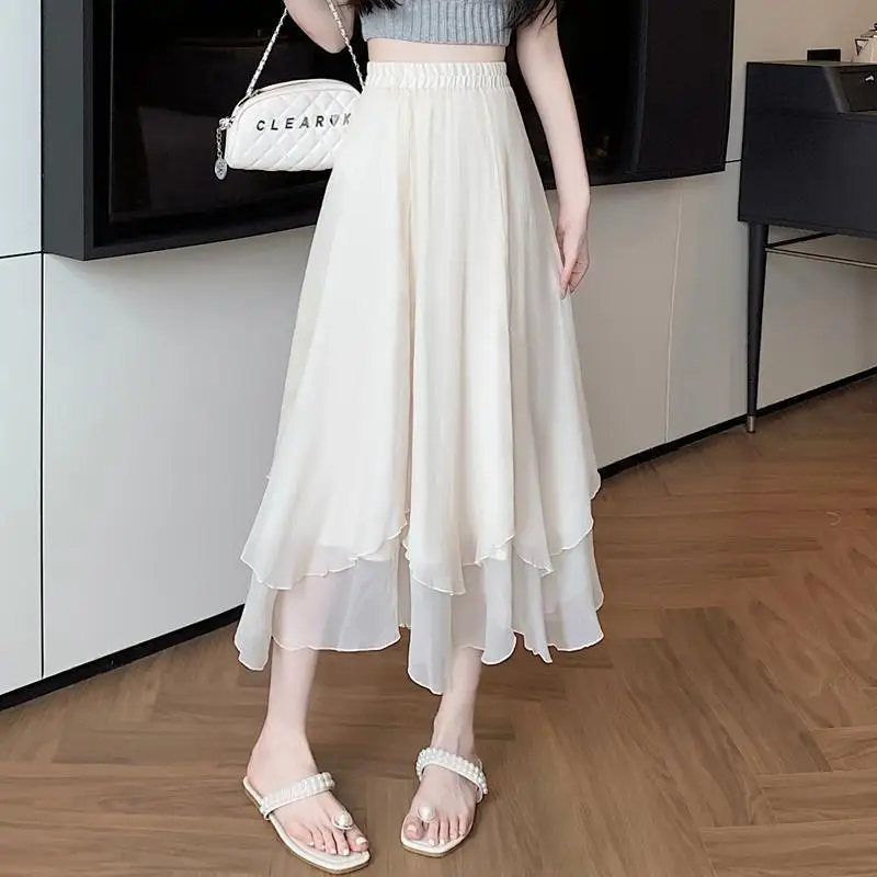 Irregular Net Yarn Half Length Skirt Summer New Thin High Waist Solid Color Loose A-line Skirt Sweet Fashion Women Clothing