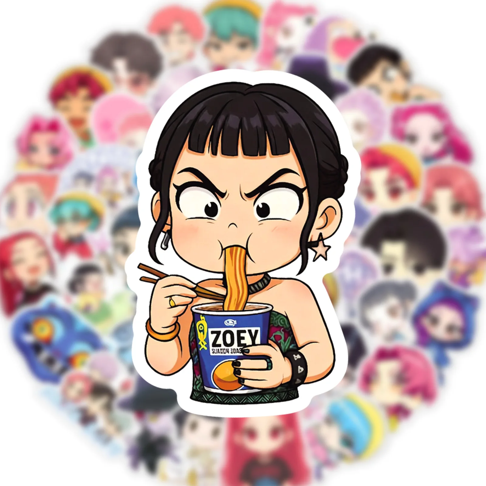 10/50 قطعة لطيف Q نسخة KPop شيطان الصيادين ملصقات الرسوم المتحركة فيلم الشارات DIY بها بنفسك اللعب المحمول الغيتار سيارة دراجة الكتابة على الجدران الديكور #3