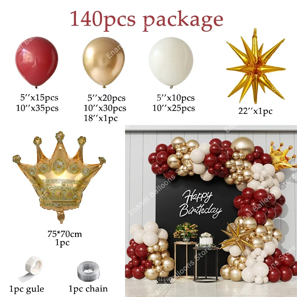 Burgundy Gold Crown Balloon Garland Arch Kit White Sand Balloon Wedding Valentine's Day Bridal Shower Birthday Party Deco