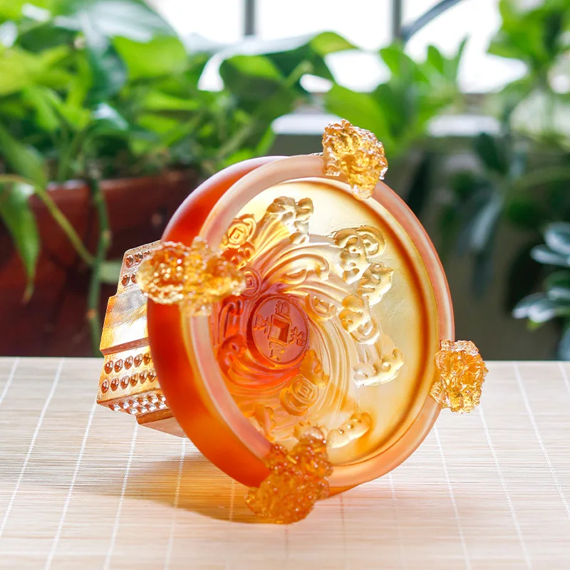Square Toad Treasure Bowl Ancient Handmade Fine Glass Ornament Opening Business Gift