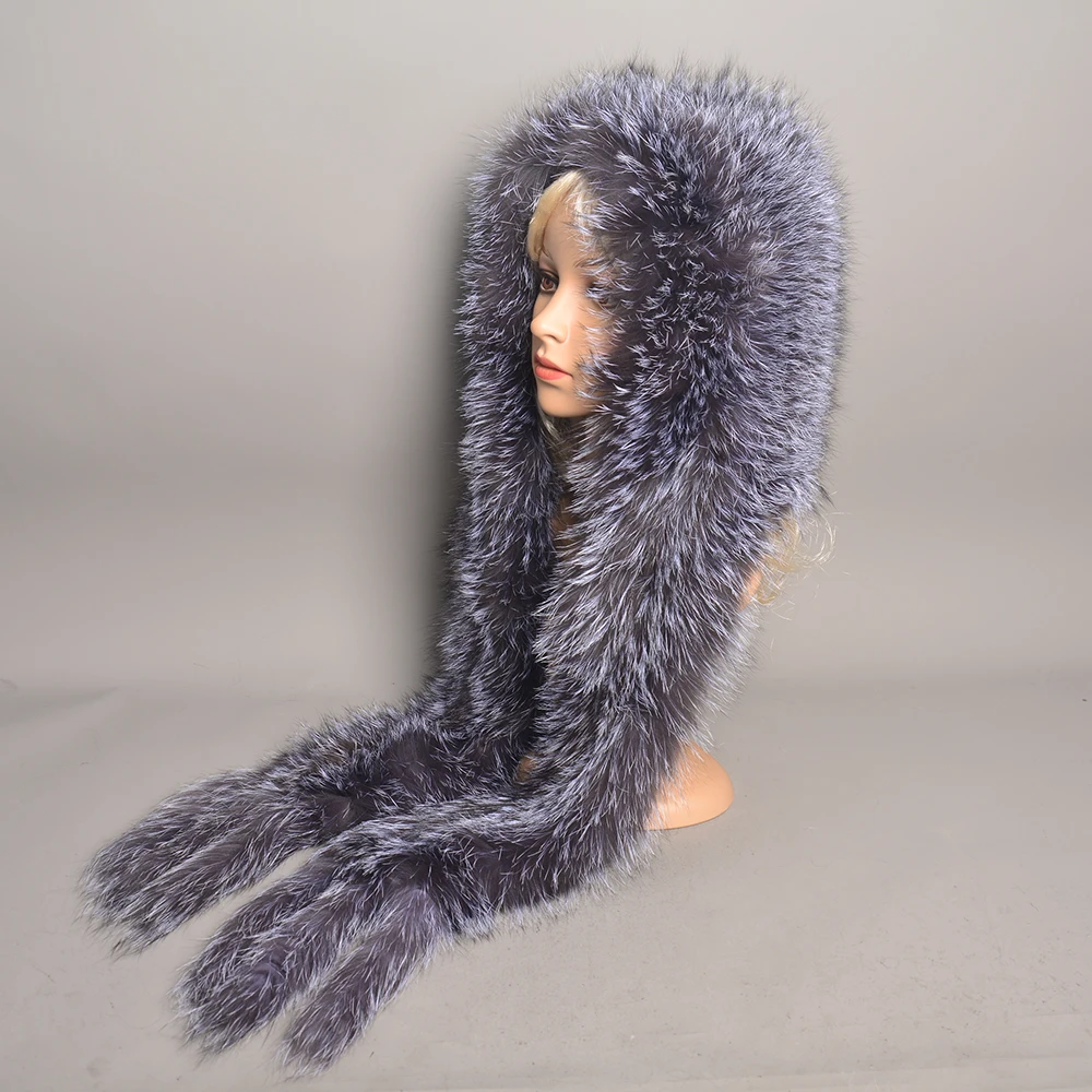 New Winter Women 100% Natural Fox Fur Hats&Scarves Lady Warm Fluffy Real Fox Fur Hat&Scarf Luxury Knit Genuine Fur Caps&Mufflers