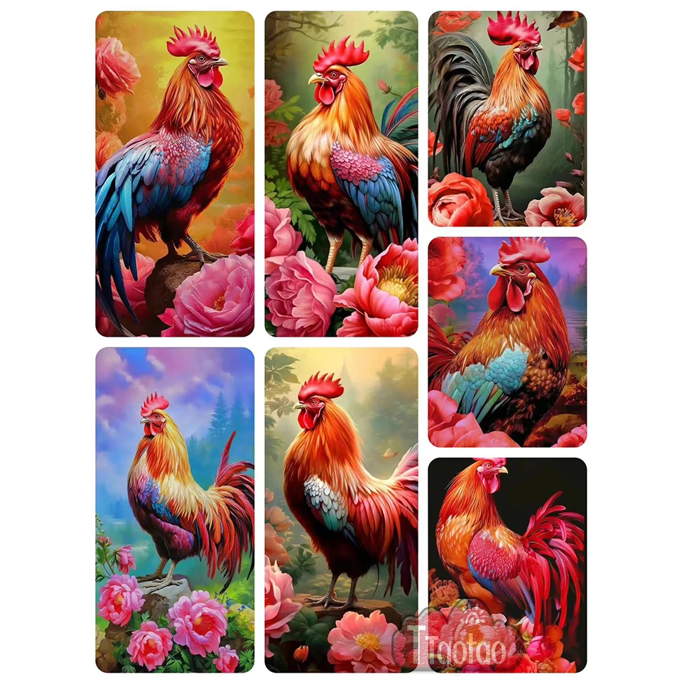 5D Farm Animal Poultry Full Diamond Cross Stitch Picture DIY Rooster Flower Diamond Painting Square Round Mosaic Puzzle Crafts