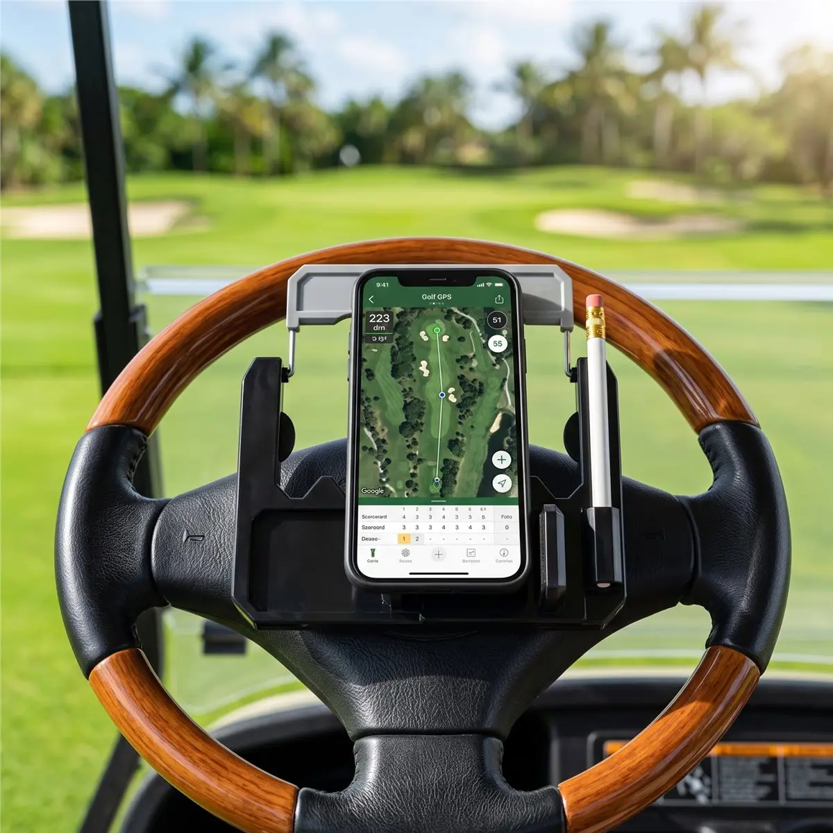 A50U Golf Cart Steering Wheel Cell Phone Mount Flip Up Phone Holder for Club Car, , Golf Cart Steering Wheel