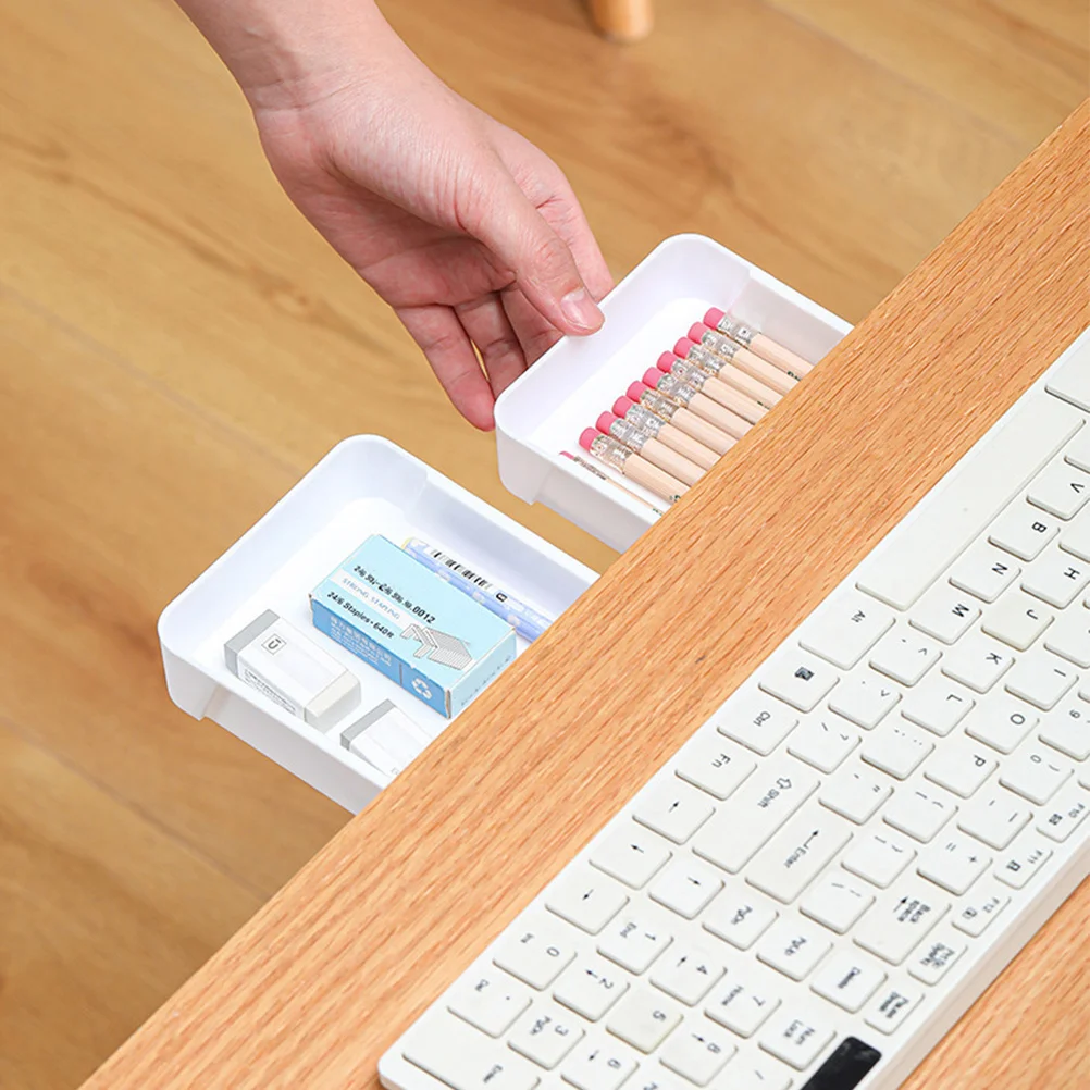 

2pcs Under Desk Drawer Hidden Desktop Organizer Self-Adhesive Table Bottom Storage For Office Supplies Stationery Container