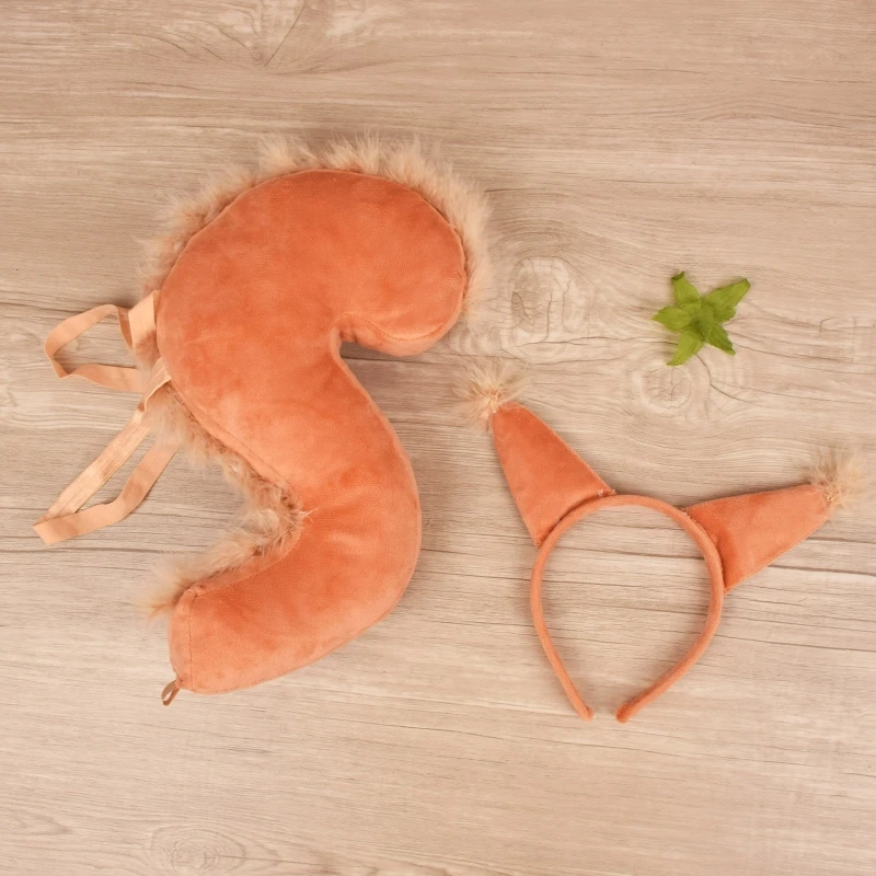 39BD 2pcs Cartoon Squirrel Ears Shape Hairband Color Cosplay Animals Tail Accessories for Boys Girls Kid Party Headband