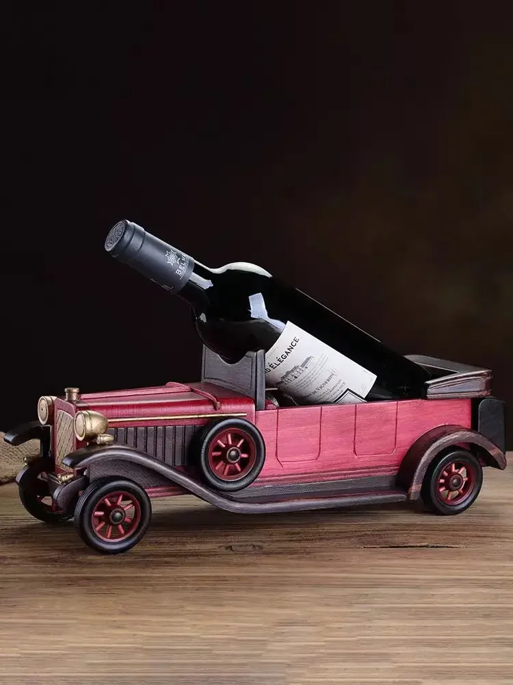 

USA/Italy Vintage Car Tabletop Wine Rack Wooden Handmade Vintage Classic Car Model Wine Rack Capacity 750ml Bottle (Red)