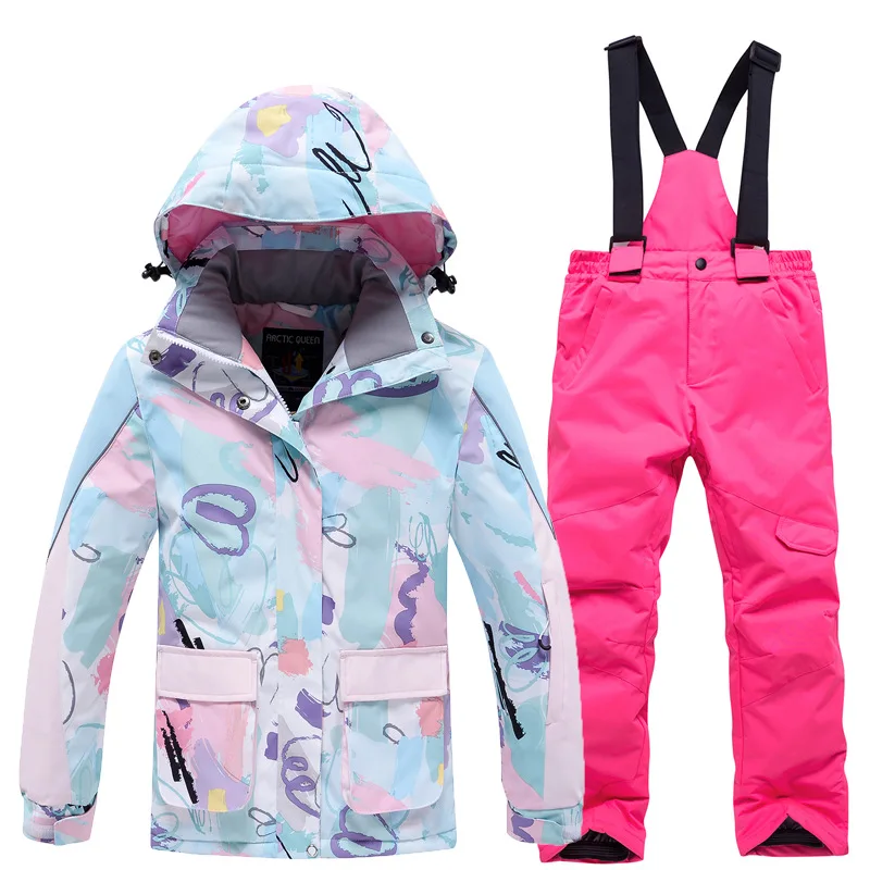 Winter New Children's Ski Suit Girls and Boys Outdoor Windproof Water Splashing Warm Thickened Skiing Jackets Pants Set