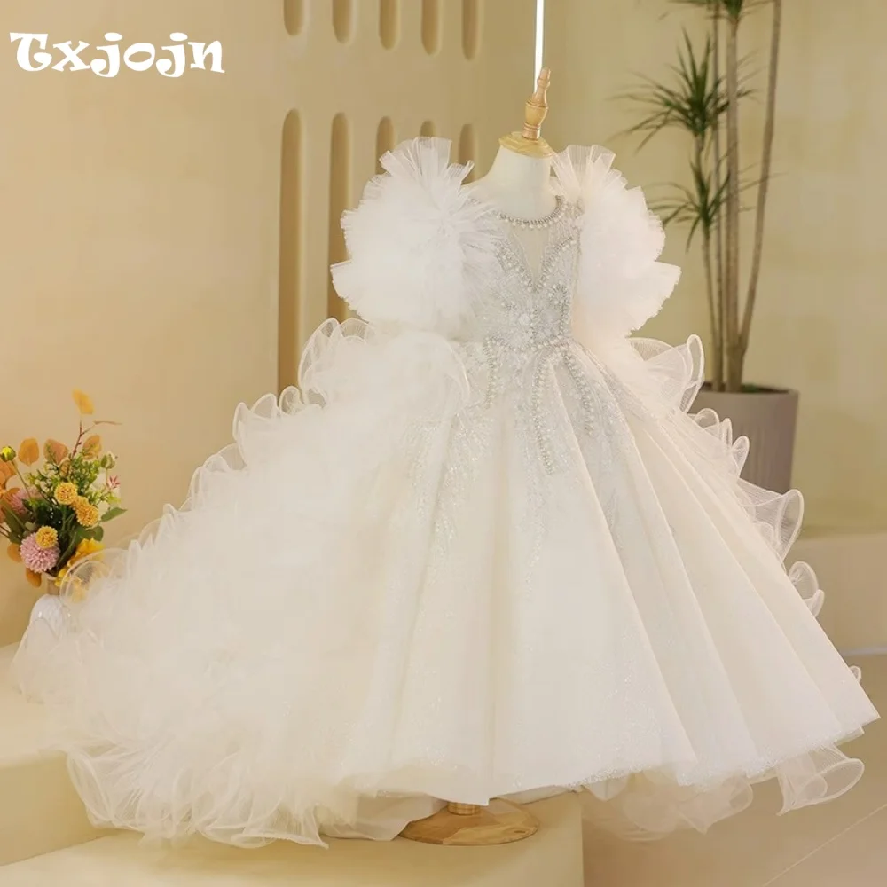 Girl's Ball Gown Flower Girl Wedding Dress Christmas Princess Dress Child Vestido Piano Performance Birthday Party Clothes 3-16Y