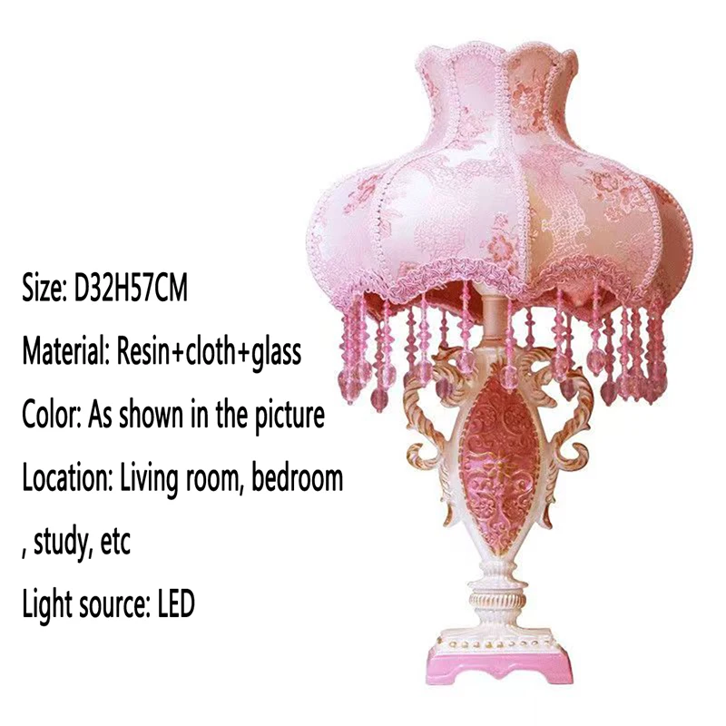 European Pink Table Lamp Luxurious Living Room Bedroom Children's Room Study Villa Hotels LED Creativity Bedside Desk Light - view 5