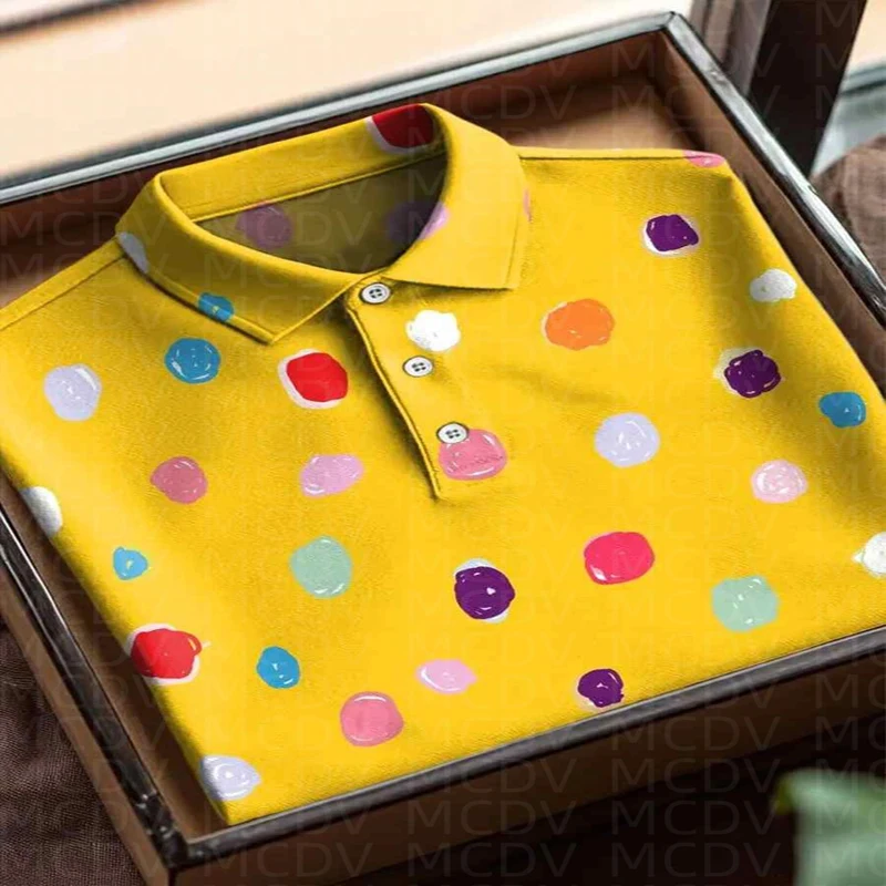 Dot Pattern Button-Down Shirt Casual Short Sleeve Polo Shirt Men‘s Short Sleeve Polo Shirt