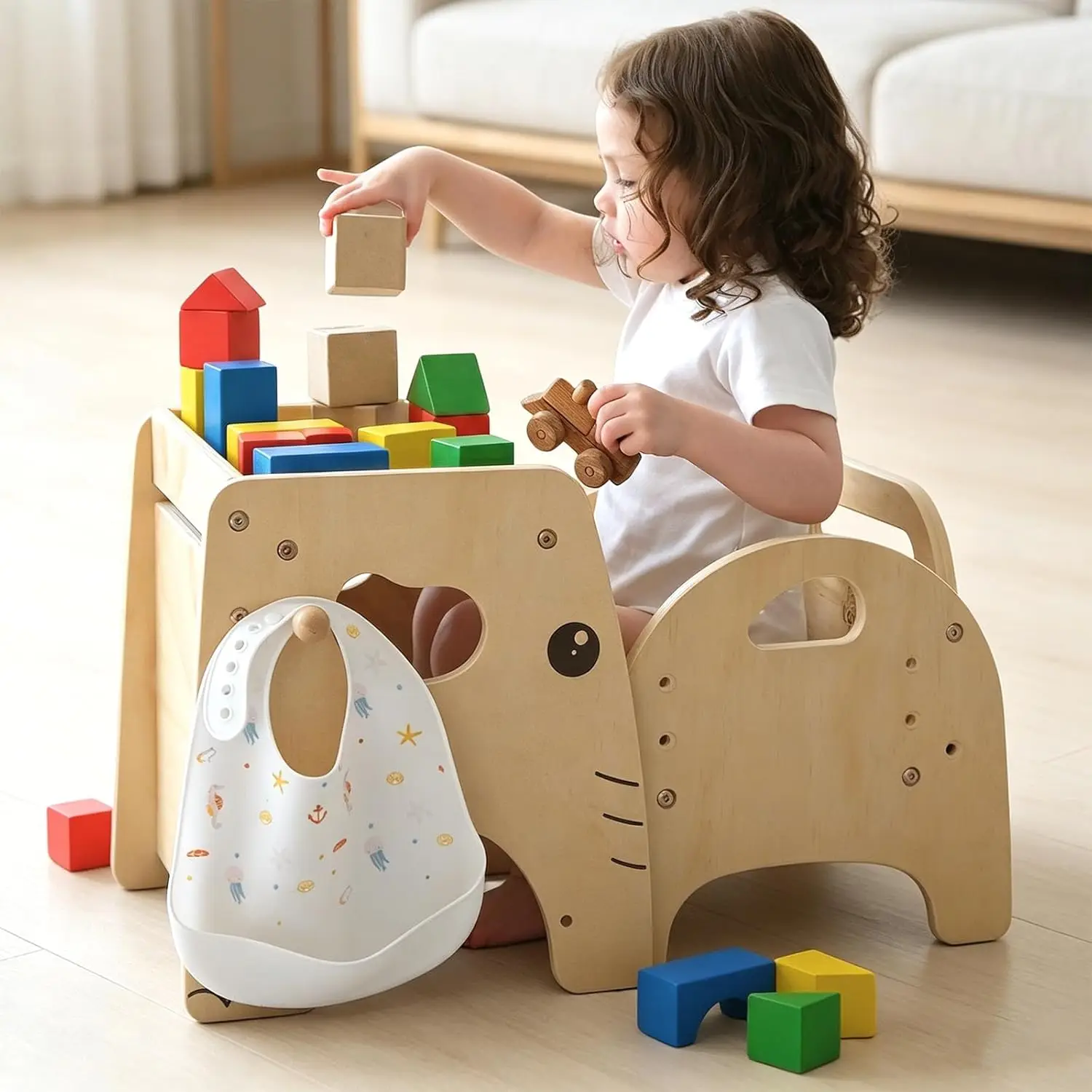 

Adjustable Wooden Toddler Table and Chair Set for Ages 1-3, Montessori Activity Furniture for Eating, Drawing, and Learning