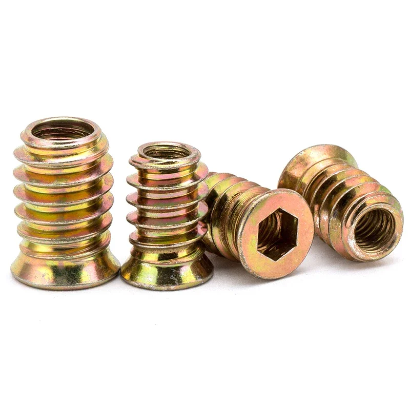 

10-20PCS Carbon Steel Countersunk Hex Socket Drive Threaded Insert Nuts Fastener Connector for Wood Furniture M6 M8 M10