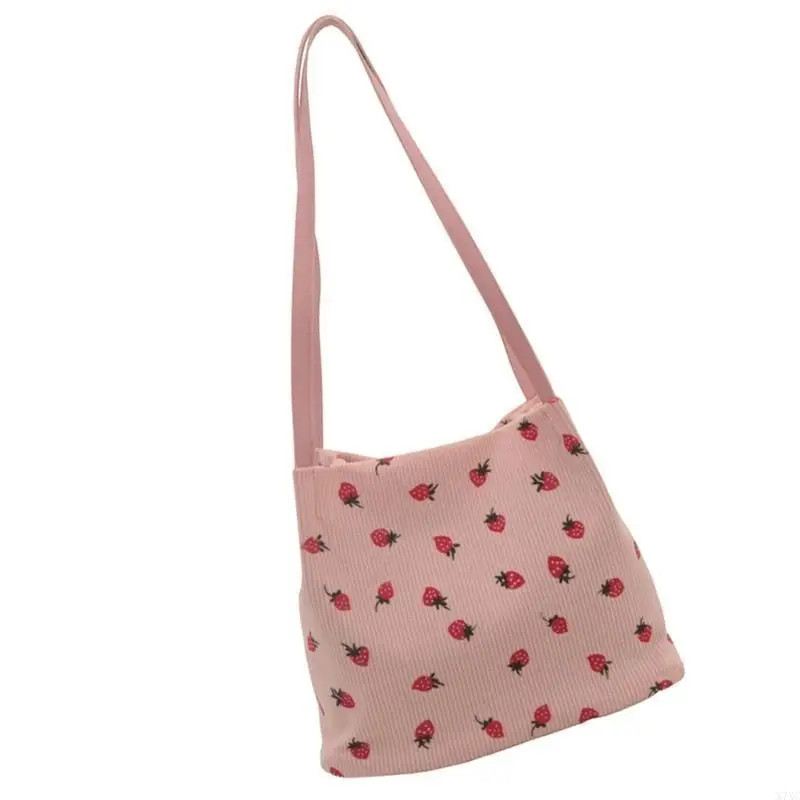 

X7XC Fashionable Strawberry Corduroy Handbag Spacious Shoulder Bag for Ladies
