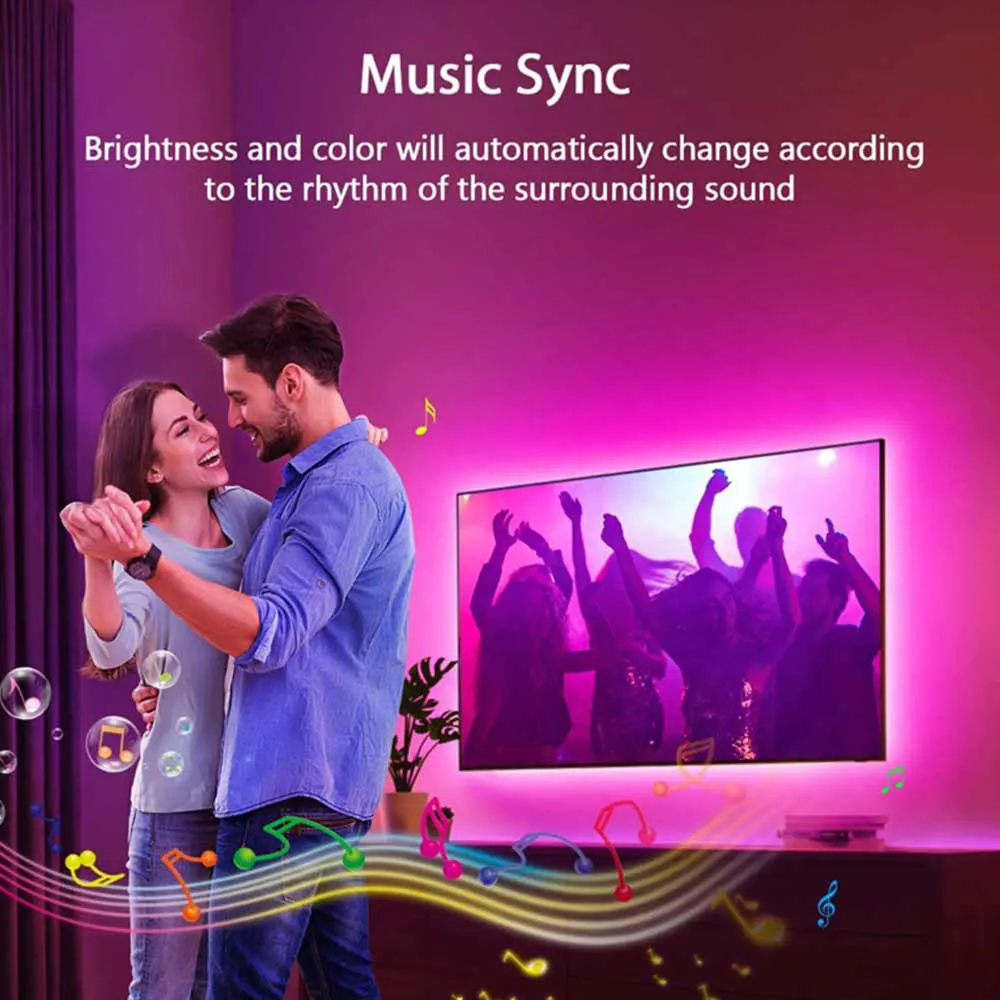 RGB Neon Strip Lights with 20Keys Remote Flexible Ambient Lighting for Living Room Decoration