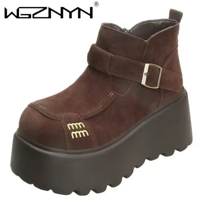 NEW Designer Platform Ankle Boots Woman Flat Suede Shoes Warm Snow Boot Woman Winter 2025 Trend Cozy Fashion Walking Botas Mujer