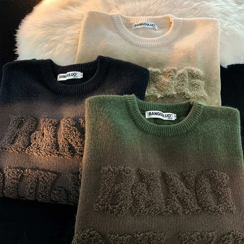 Men's Vintage Sweater Knited O-Neck Korean Style Female Long Sleeve Pullovers Valentine's Day Couple Warmer Winter Loose Jumpers