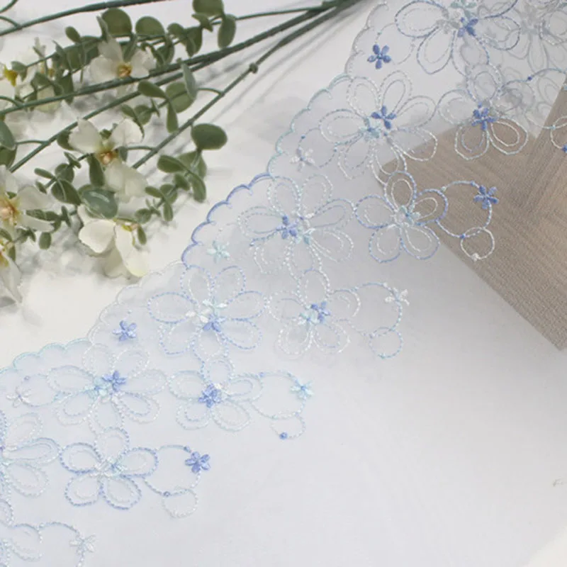 29Yards Embroidery Lace fabric Quality Blue Flower Lace Trim for Lingerie Sewing Crafts Bra Accessory 19.5cm Wide