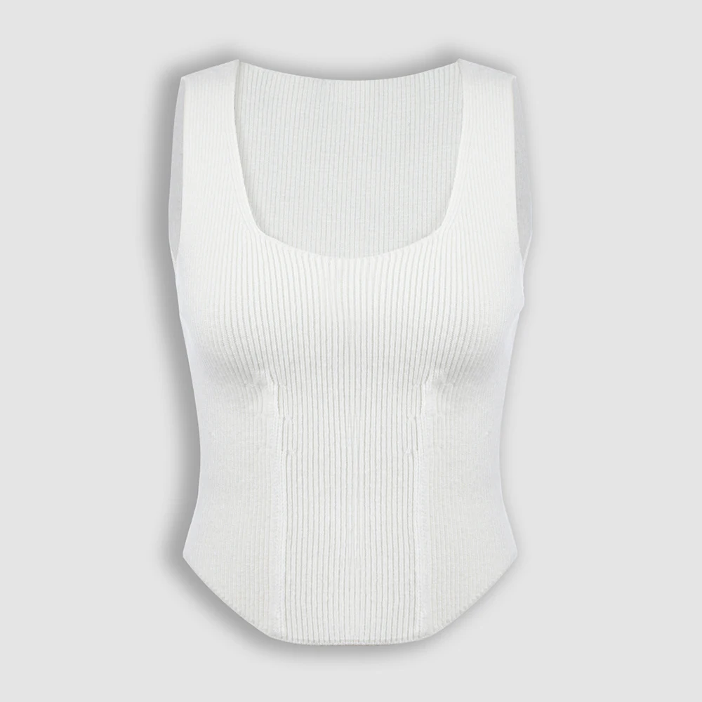 

Женский укороченный топ из 100% шерсти с квадратным вырезом, летняя новинка 2026, в стиле Y2K, без рукавов, в рубчик, повседневный, облегающий, с изогнутым низом, жилет-топ