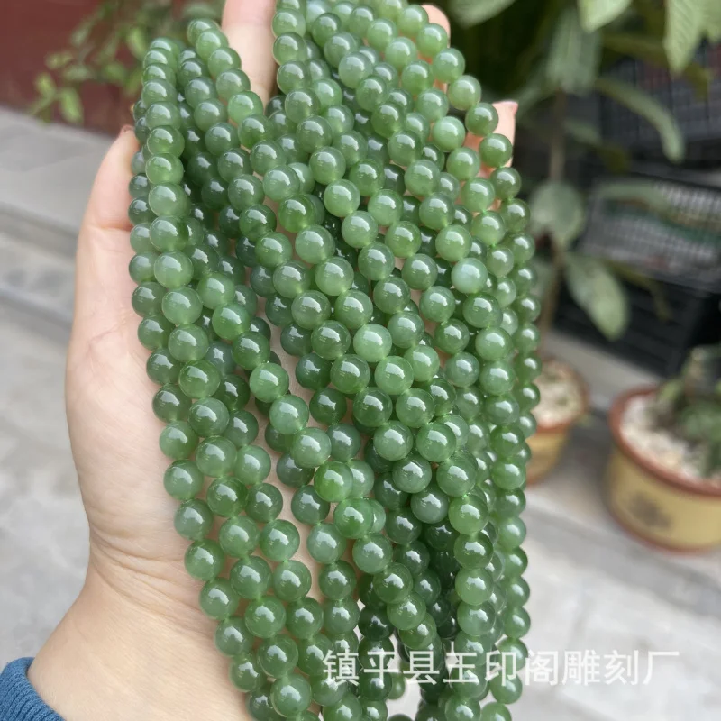 

Ожерелье из белого нефрита Хэтиан, цвет шпинатно-зеленый, без черных пятен, круглые бусины