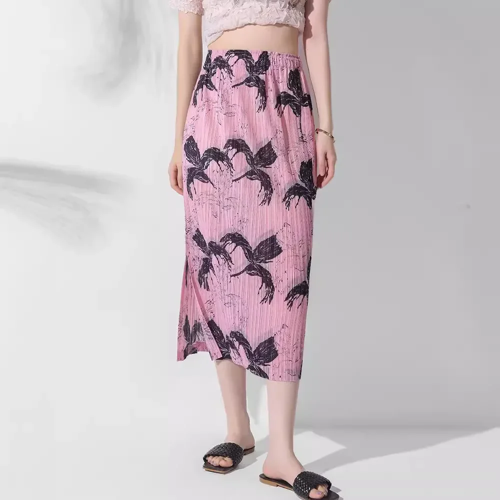 Miyake Fashion Casual Pleated Printed Aesthetic Skirt Japanese and Korean Loose Holiday Style Light and Elegant Skirt