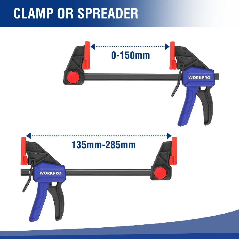 WORKPRO 1-2PC Ratchet Bar Clamp Set 6-Inch/150mm Quick Release and One-Handed Heavy-Duty Bar Clamp/Spreader for Woodworking