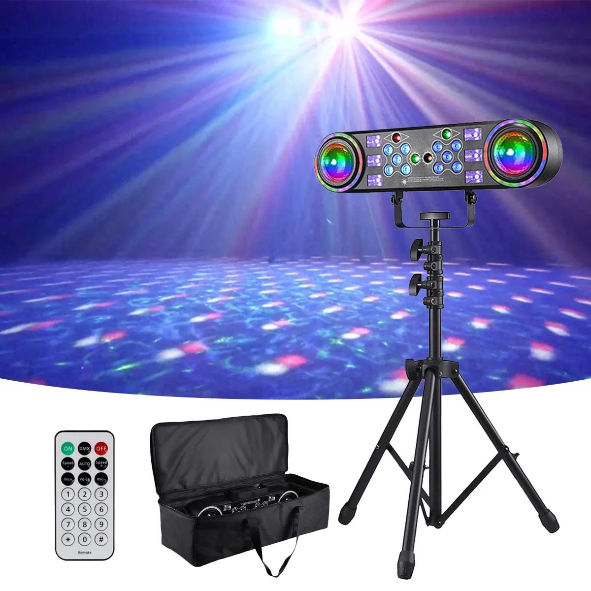 

Мини-светильник 7-в-1 с эффектами, сценическое освещение, звуковое управление, DJ-светильник с кронштейном, вращающийся диско-шар для вечеринок и баров