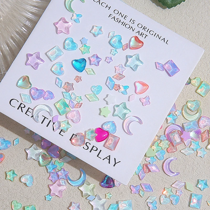 

20PCS Mocha Diamond Moon Stars 3D Nail Art Rhinestone Charms Heart Jewelry Accessories For Manicure Nails Decoration Supplies