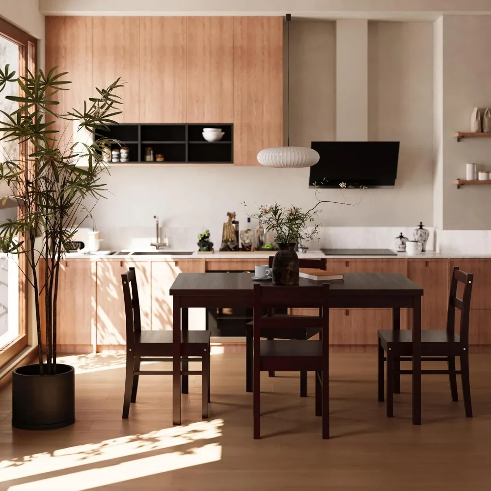 Nowoczesny prostokątny zestaw stołowy z litego drewna z 4 krzesłami do użytku w kuchni, barze, salonie