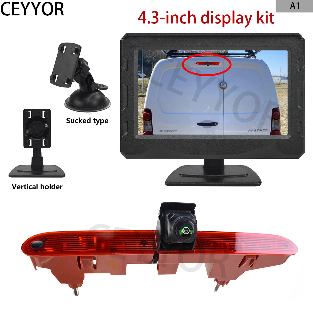 

High-position brake lights, reversing camera, for Citroën Berlingo, Peugeot Partner, Vauxhall Combo's 4.3-inch monitoring kit