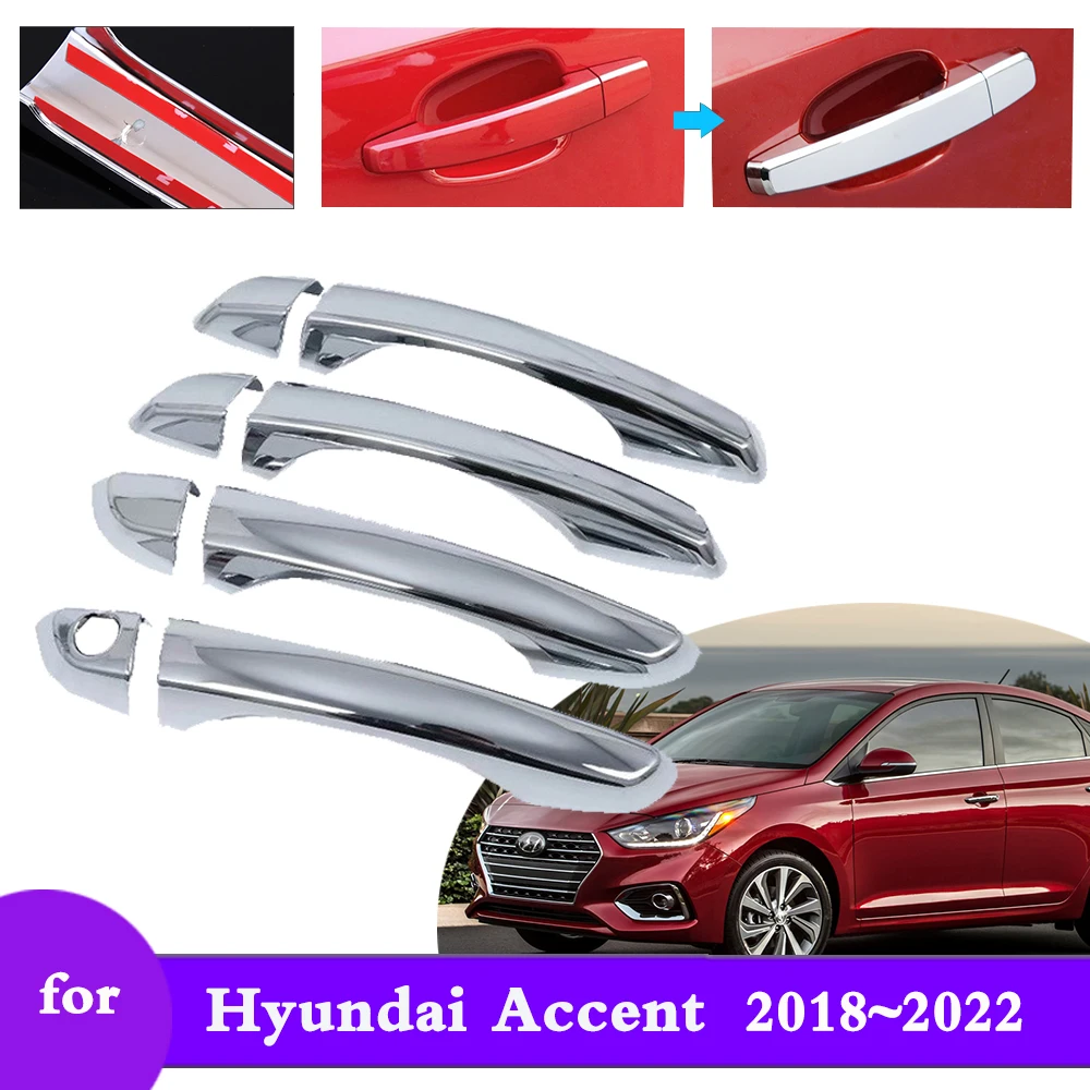 Autocollant de protection chromé pour poignée de porte, pour Hyundai Accent Verna Solaris HC YC 2018 ~ 2023, accessoires de pièces de voiture, garniture 2019