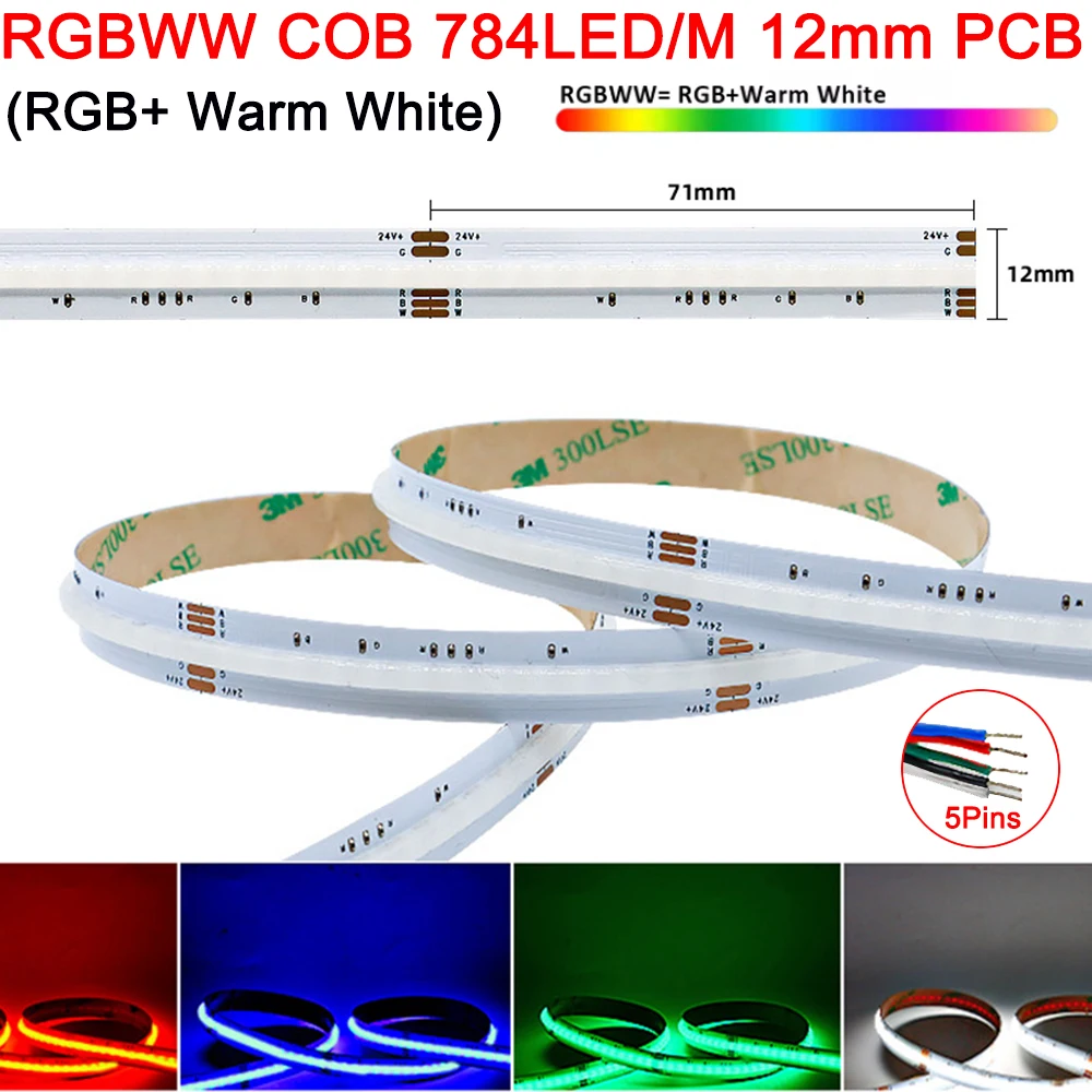 5 m SPI RGB RGBW RGBCCT COB LED-striplicht DC12V 24V 840 784 720 576 LEDs / M Flex FCOB LED-tape Licht dimbaar lineair linttape