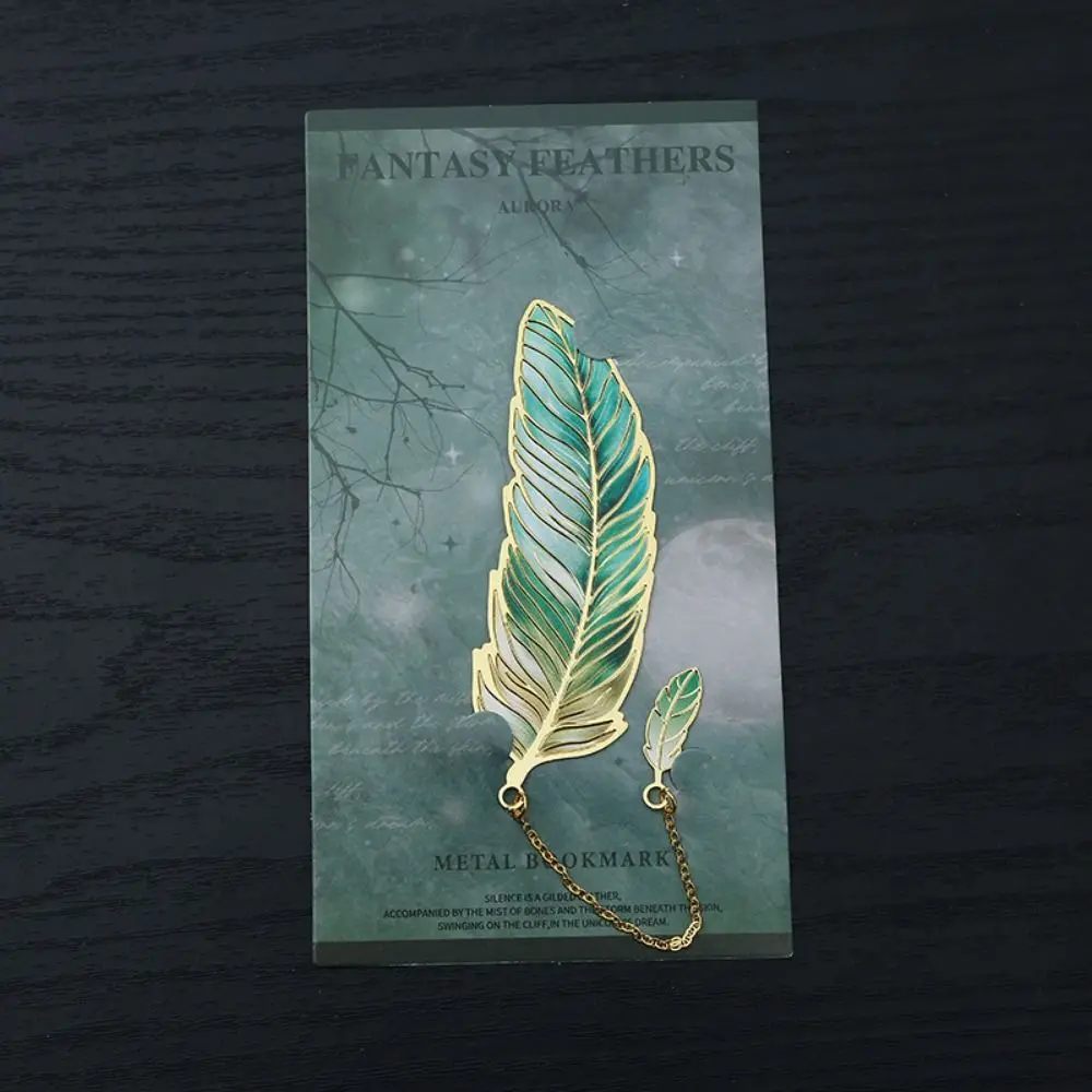 4Pcs Vintage Metal Feather Bookmark Creative Chinese Style Feather Shape Bookmark with Tassel with Chain Pendant