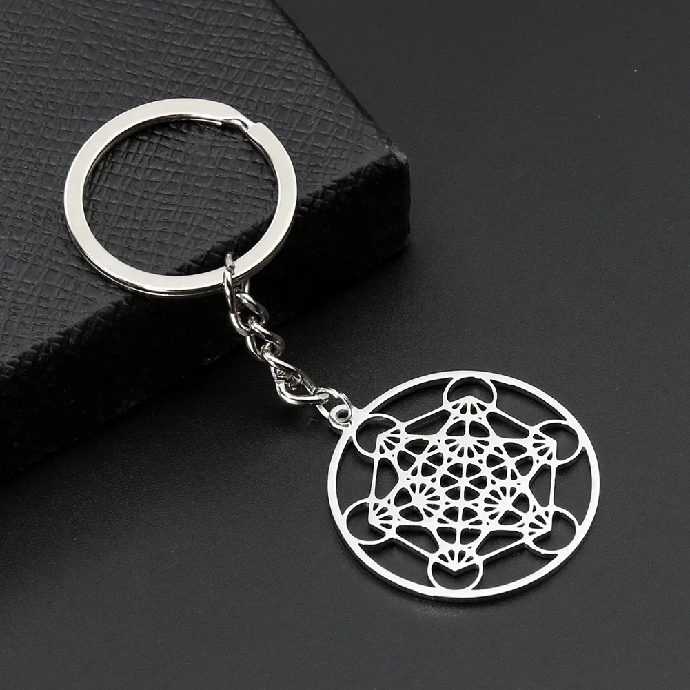 Six Star Array Hollow Zinc Alloy Steel Angel Seal Metatron Ladies Men Geometric Kabbalah Garden Stainless Steel  Key Chains