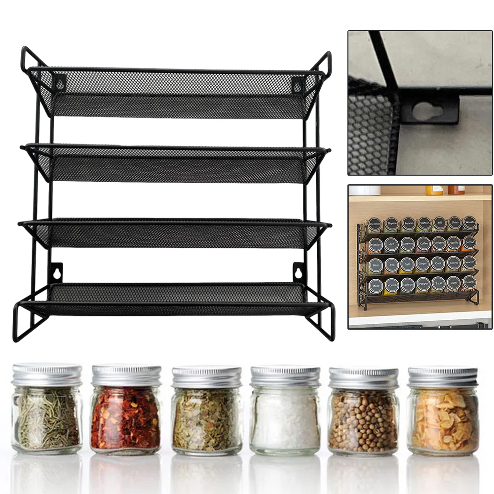 4 Tier Spice Rack Organizer Space-Saving Metal Kitchen Countertop Organizer Seasoning Shelf for Kitchen Cabinet Countertop