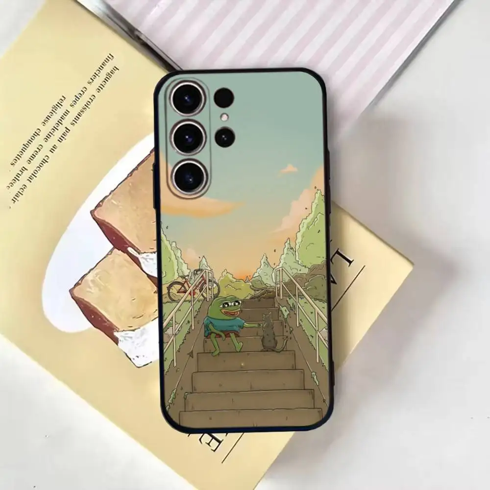 Coque de téléphone drôle p-pepe la grenouille pour SamsungS25,24,21,22,23,30,Ultra,20,Plus,Fe,Lite,Note,10,9, coque noire souple