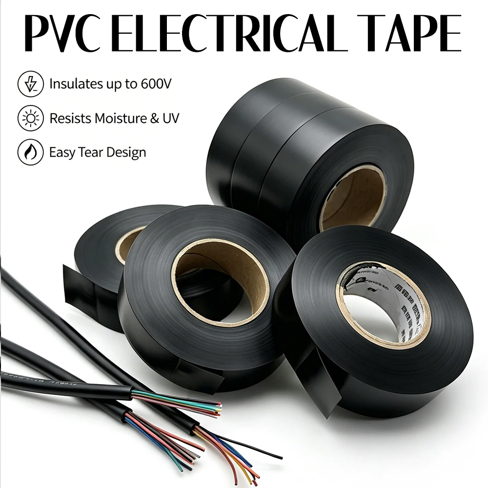 Black PVC Tape 25m/35m High Adhesive Waterproof Flame Retardant Moisture Proof Suitable For Insulation Protection Repair