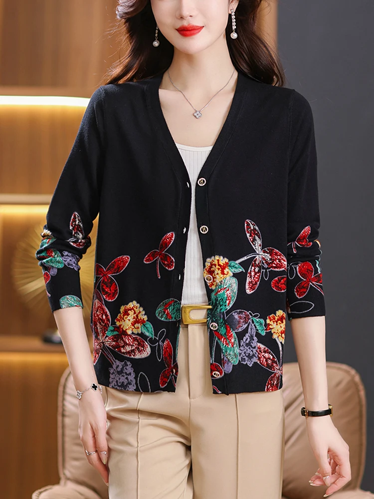 Print Sweater Women Autumn Korean Fashion Womens Clothing Cardigan High Quality Knitwears Single-breasted Cardigans