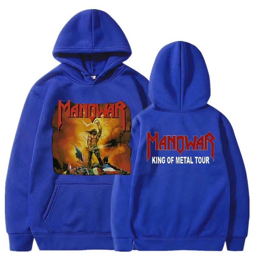 Sudadera con capucha de Rare Manowar Kings of Metal VTG para hombre, ropa de calle de algodón, Tops de moda, 1989