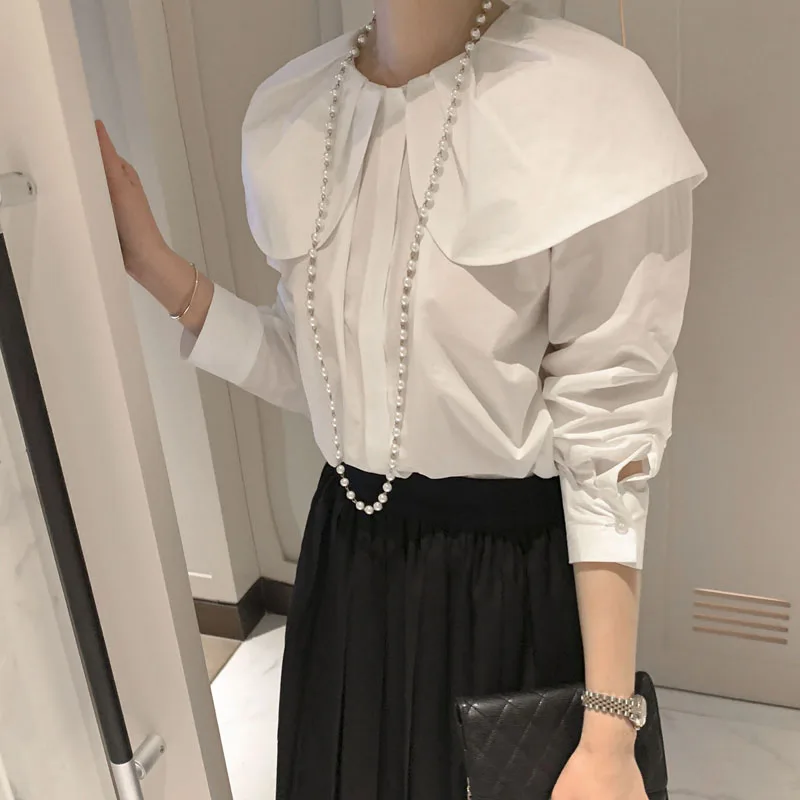 Neploe Commuter French Style Pullover Women Clothing Simple Korea Chic Loose Peter Pan Collar Shirt Solid Fresh All-match Mujer