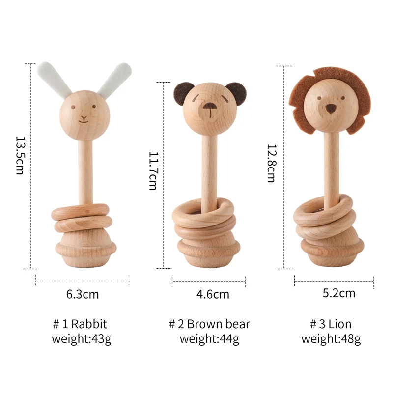 Sonajero de madera con forma de Animal para bebé, Juguete Musical Montessori para dentición, regalo de Navidad para recién nacido, 1 unidad