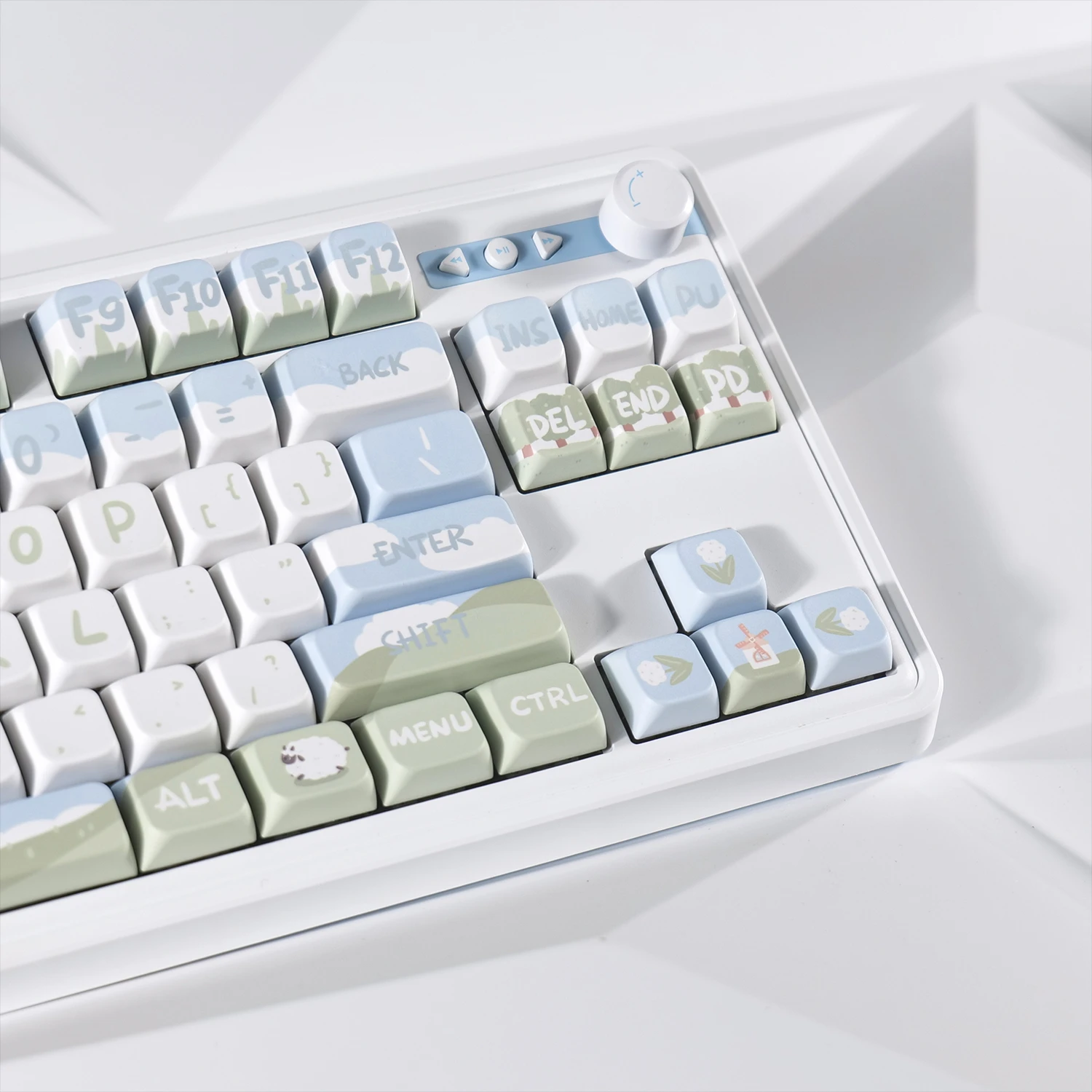 Imagem -04 - Cute Cartoon Keycaps Branco Azul Summer Ranch Keycaps Fresh Pbt Sublimação F75 F87 F99 Vgn Xoa fa Mda Faça Você Mesmo 142 Chaves