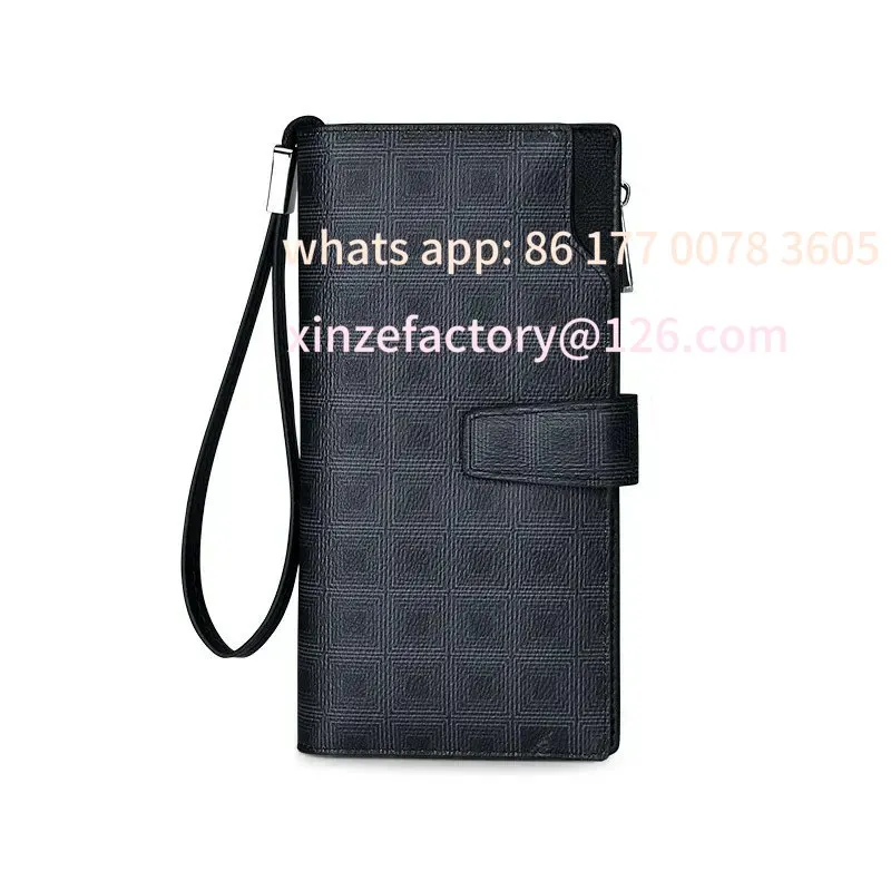 

Customizable Long men's coin wallet cowhide zipper wallet Driver's License Ticket holder letter check design small purse black