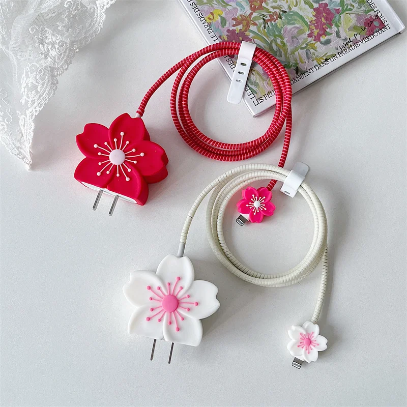 INS Cute 3D Flower Silicone Charger Protective Case For IPhone 11 12 13 14 18W-20W Fast Charge Protection Charger Accessories